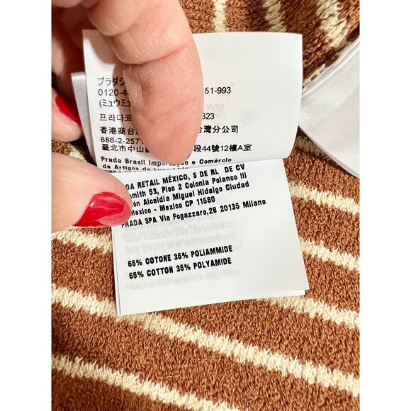 NWT Miu Miu Gonna Cotton Boucle Striped Mini Skirt Tobacco Women's 38 / US 2 - Picture 11 of 13